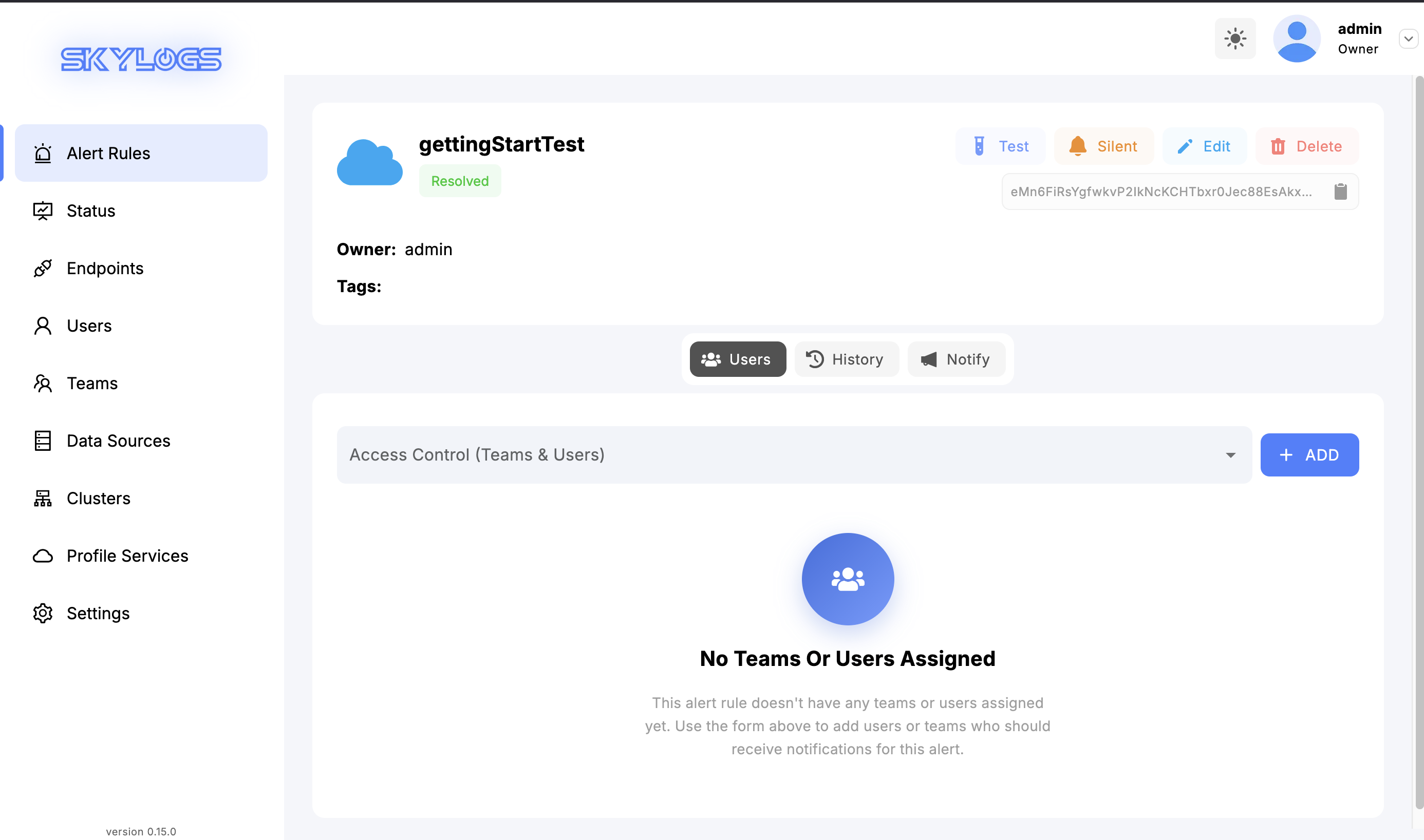 Skylogs alert view