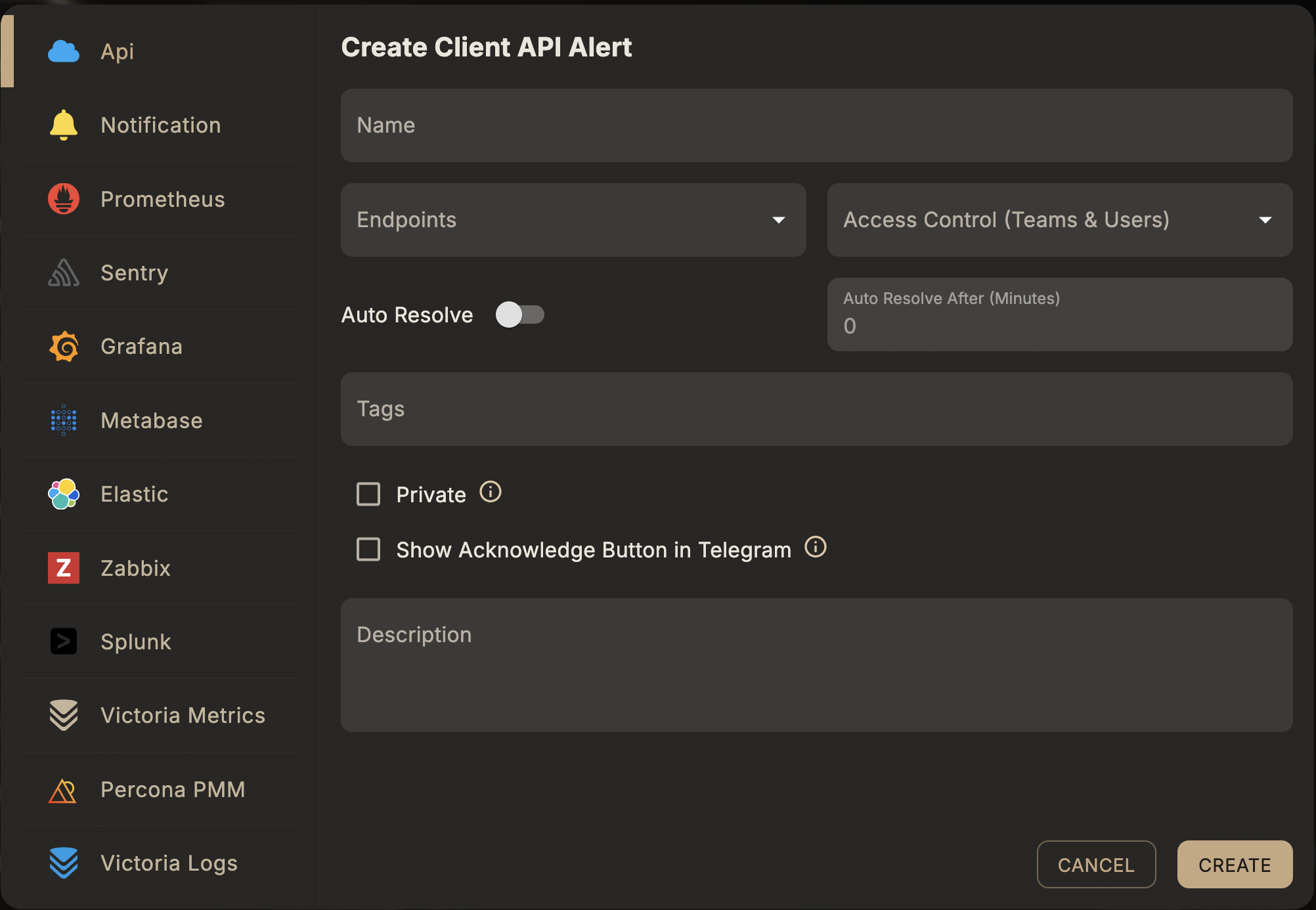 create api alert