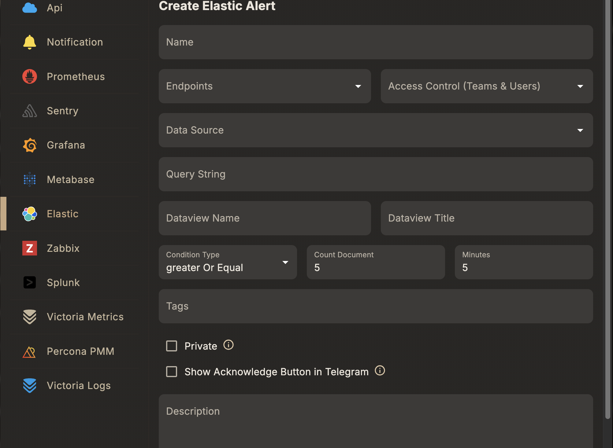 create elasticsearch alert